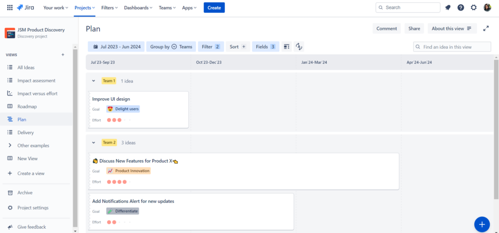 Plan view in jira product discovery